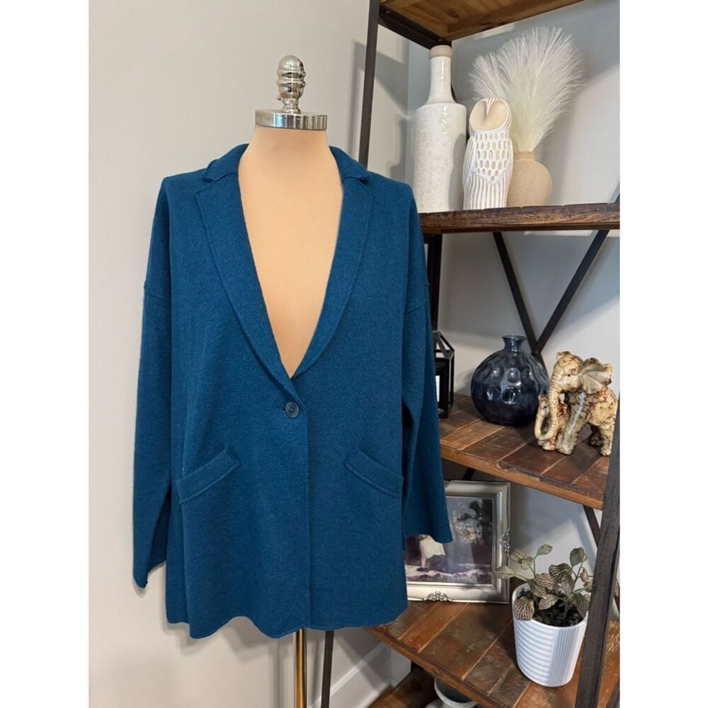 Eileen Fisher Notch Collar Jacket Lightweight Boiled Wool Coat Womens SZ LRG NWT